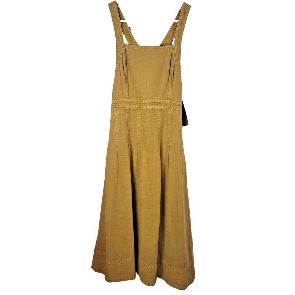 Tractr Dress Womens M Brown Tan Cotton Midi Sleeveless Pocket Cross Back Modest